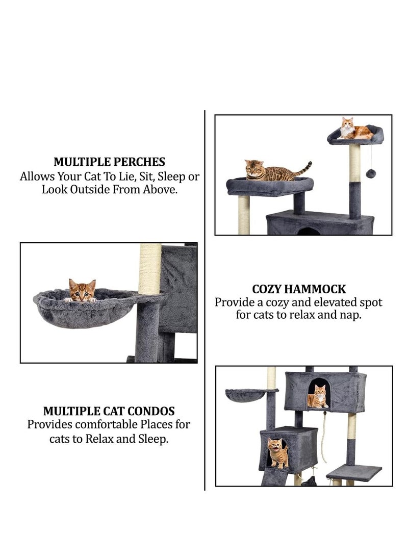 NNC PETS - Large cat tree with Sisal scratching posts, Plush pet furniture with Climbing ladder, Hammock, and Spacious condos, Cat entertainment toy for Indoor Cats & Kittens, 180 cm (Dark-grey) - Image 1