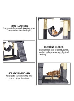 NNC PETS Large cat tree with Sisal scratching posts, Plush pet furniture with Climbing ladder, Hammock, and Spacious condos, Cat entertainment toy for Indoor Cats & Kittens, 180 cm (Dark-grey)  - Image 4