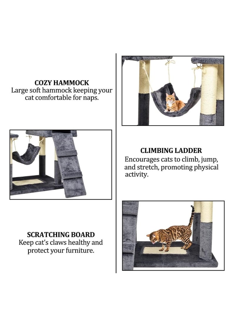 NNC PETS - Large cat tree with Sisal scratching posts, Plush pet furniture with Climbing ladder, Hammock, and Spacious condos, Cat entertainment toy for Indoor Cats & Kittens, 180 cm (Dark-grey) - Image 1