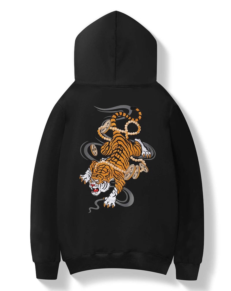 Niepce Inc Streetwear Mens Tiger Embroidered Heavyweight Graphic Hoodies Small Blacktiger