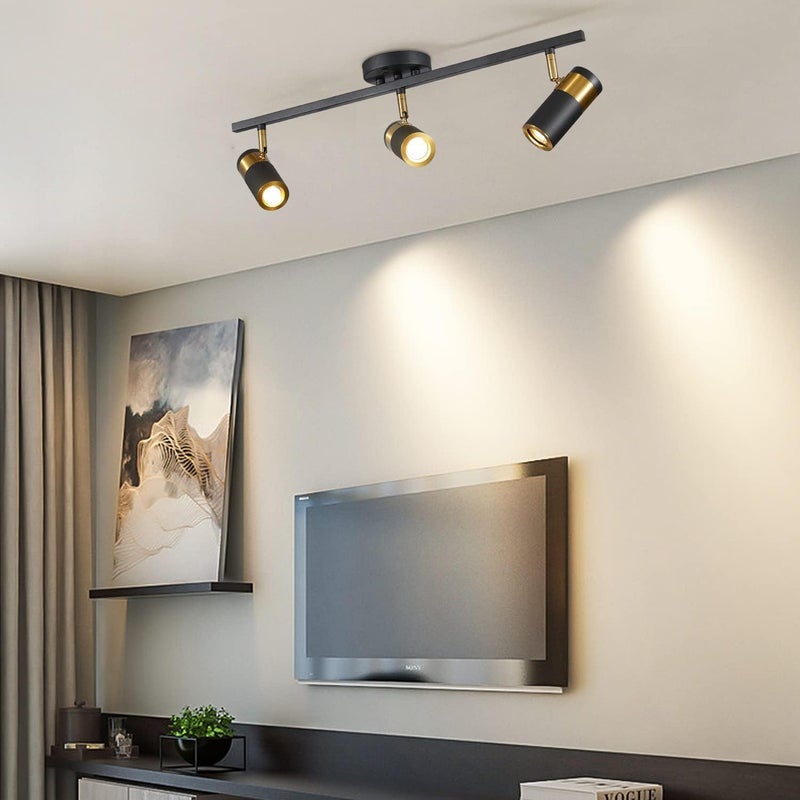 Fulesi 3-Light Track Lighting, Black Ceiling Spot Lighting with Rotatable Light Head & GU10 Bulbs, Indoor Spotlight Fixtures for Living Room Hallway Studio - Image 4