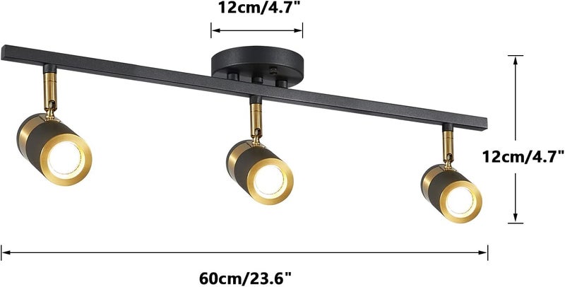 Fulesi 3-Light Track Lighting, Black Ceiling Spot Lighting with Rotatable Light Head & GU10 Bulbs, Indoor Spotlight Fixtures for Living Room Hallway Studio - Image 3