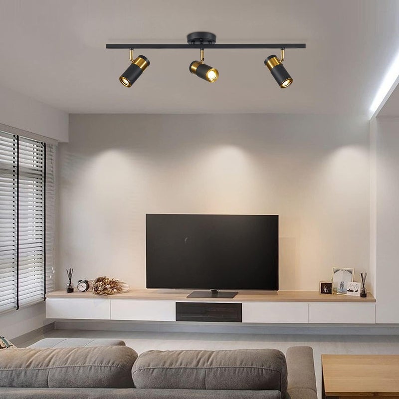 Fulesi 3-Light Track Lighting, Black Ceiling Spot Lighting with Rotatable Light Head & GU10 Bulbs, Indoor Spotlight Fixtures for Living Room Hallway Studio - Image 5