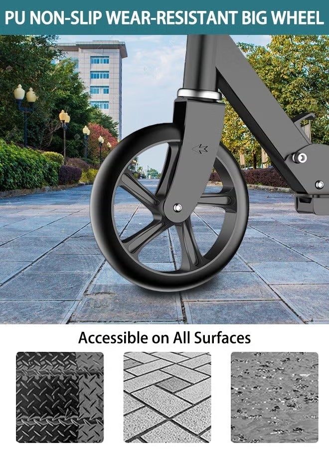 KIIUMI Kick Scooter, Foldable Commuter Scooter with Anti-Shock Suspension, 3-Level Adjustable Height Handlebar Push Scooter with Large Wheels for Kids, Teen and Adults(Black)  - Image 4