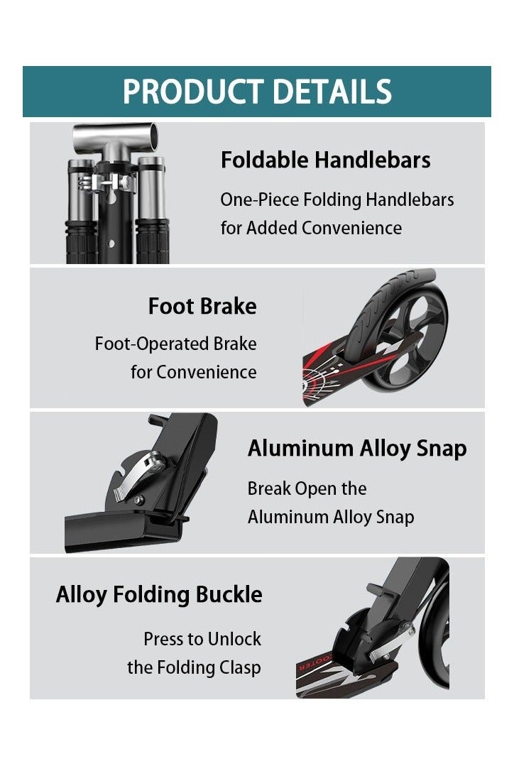 KIIUMI Kick Scooter, Foldable Commuter Scooter with Anti-Shock Suspension, 3-Level Adjustable Height Handlebar Push Scooter with Large Wheels for Kids, Teen and Adults(Black)  - Image 3