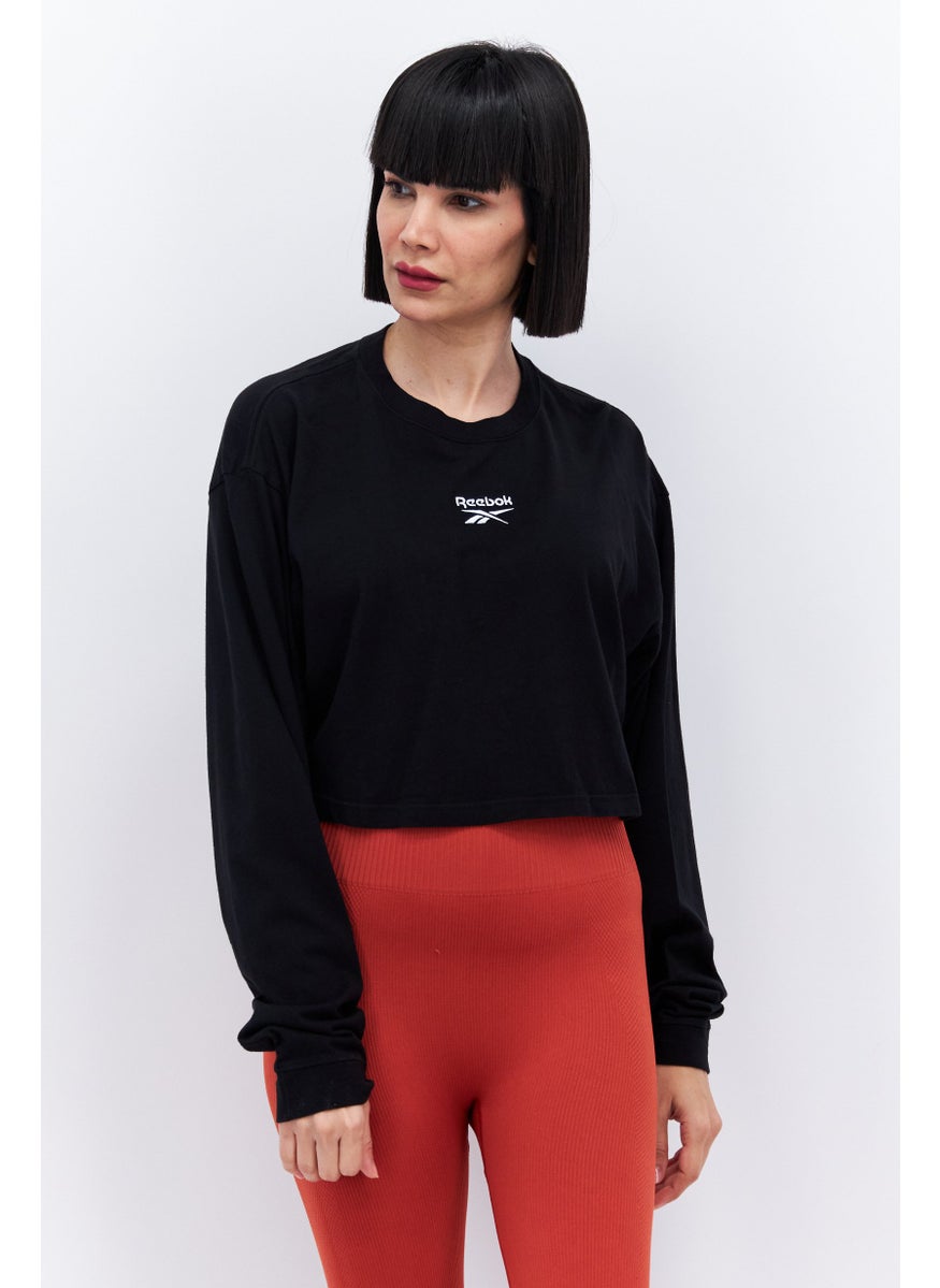 Reebok Women Sportswear Fit Long Sleeve Outdoor Crop Top, Black  - Image 1