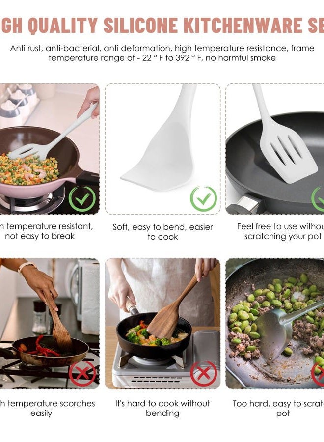 Pranski Kitchen Utensils Set-12 Pieces Silicone Cooking Utensils Set (Dishwasher Safe) 392°F Heat Resistant Spatula Set,Kitchen Utensil Set for Nonstick Cookware,Best Kitchen Tools with Holder - Image 3