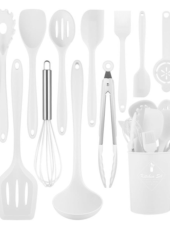 Pranski Kitchen Utensils Set-12 Pieces Silicone Cooking Utensils Set (Dishwasher Safe) 392°F Heat Resistant Spatula Set,Kitchen Utensil Set for Nonstick Cookware,Best Kitchen Tools with Holder - Image 1