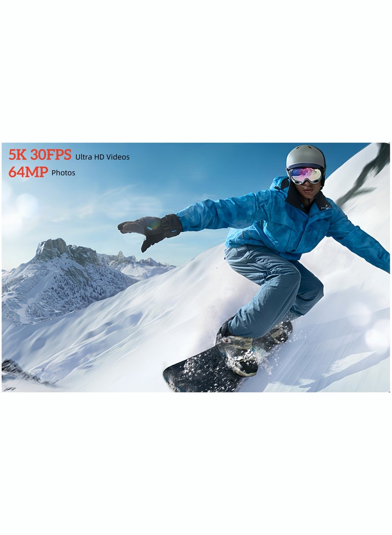 Arabest True 5K Ultra HD Action Camera, WIFI, Remote Control, 64GB Card, Dual Color Screens, Dual Batteies,  Anti-Shake for Cycling  Waterproof for Diving - Image 2