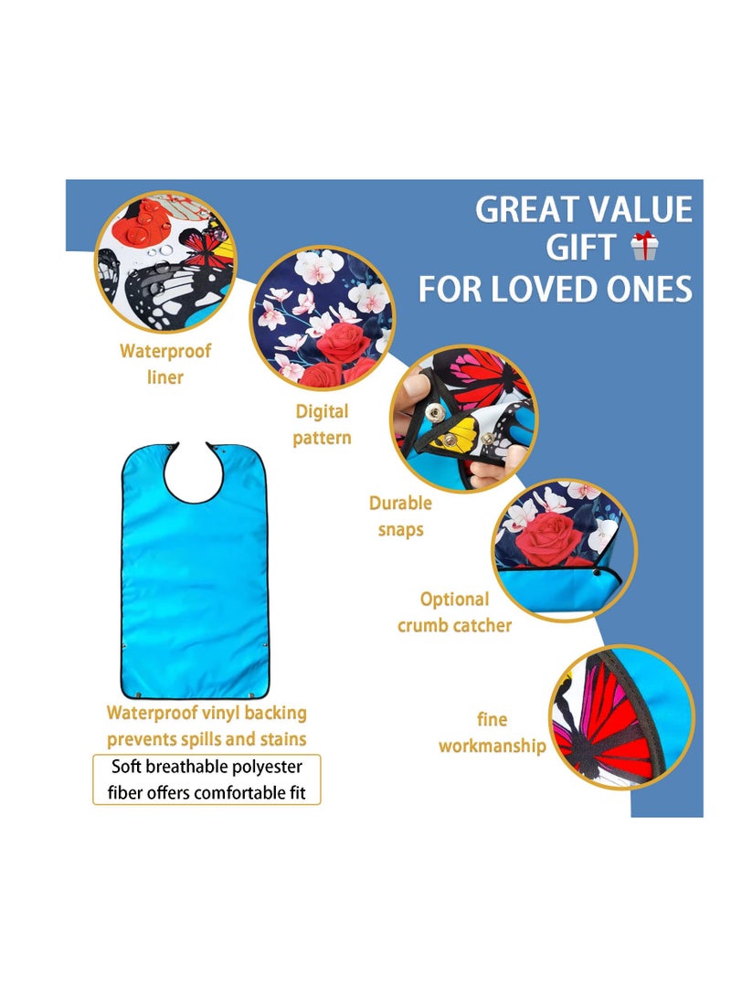 SOLARAE Waterproof Washable Adult Bibs for Elderly Women, Reusable Large Adult Bibs for Eating with Snaps, Feeding Bibs for Adults Senior Citizens with Crumb Catcher, Designed for Comfort and Convenience - Image 2