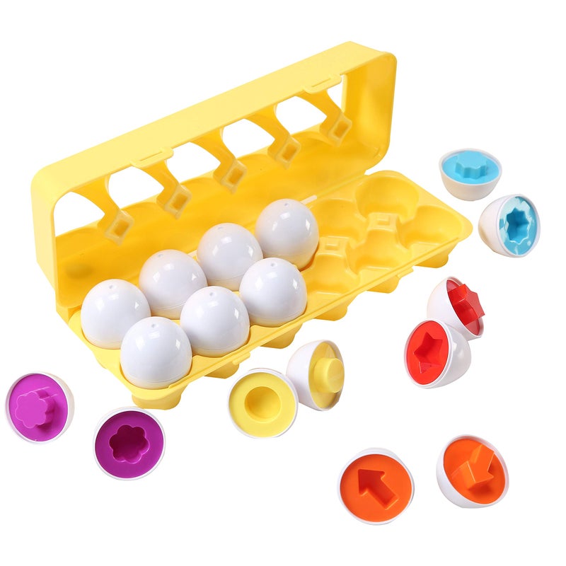 Dimple Fun Easter Egg Matching Toy Set (12 Eggs) - Toddler STEM Easter Basket Stuffers, Shape Recognition & Color Sorting Toys, Educational Easter Eggs for Kids, Play Egg Puzzle Set