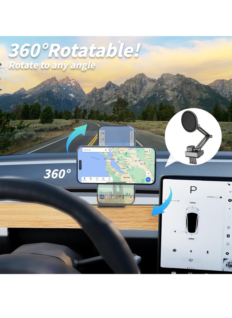 Excefore - Phone Holder for Tesla Model - Stable Metal Mount for Model 3 & Model Y, 360° Rotation, Universal Fit for iPhone 12-15 MagSafe, N52 Magnets - Image 1