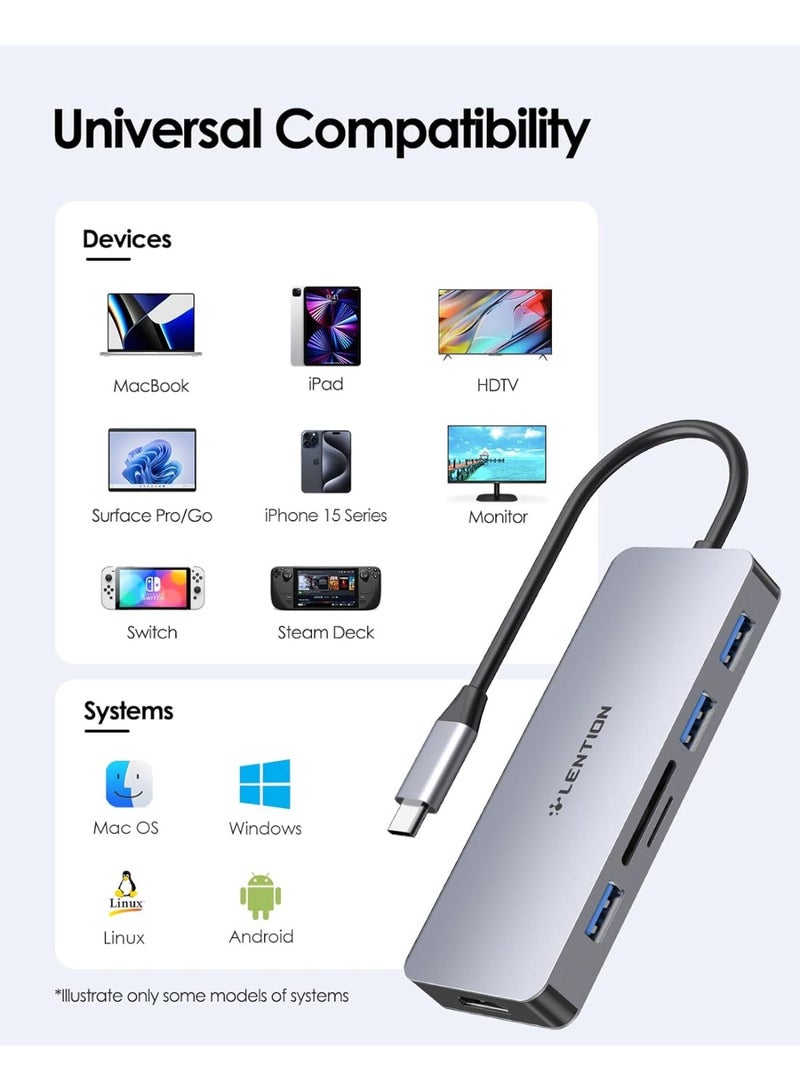 LENTION USB C Hub with 4K HDMI, 3 USB 3.0, SD/Micro SD Card Reader Compatible 2023-2016 MacBook Pro, New Mac Air/Surface, Stable Driver Certified Multi-Port... - Image 2