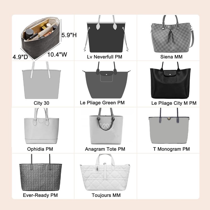 Doxo Purse Organizer Insert for Handbags Compatible with Speedy Neverfull City 30/33,Artois PM Tote bag(Medium,Black-beige) - Image 5