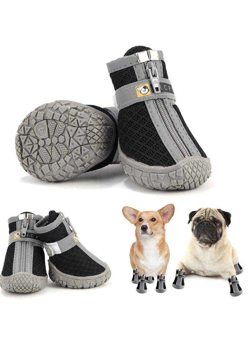SYOSI Dog Shoes 4 Pcs Size 2 Anti Slip Breathable Waterproof Dog Booties Boot Paw Protector for Small Dog Dog Hiking Shoes with Reflective Adjustable Strap Zipper Puppy Shoe for Hot Pavement Winter Snow - Image 1