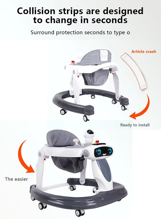 2 in 1 Baby Walker,Baby Walker Stroller,Baby Walker for Learning to Walk,Baby Push Walker Learn to Walk with Mute Wheels Anti-Rollover,Baby Walker with Wheels Portable,Early Education Foldable Baby Walker with with Removable Footrest and Awning for Babies 6-18 Months Boys and Girls - Image 5
