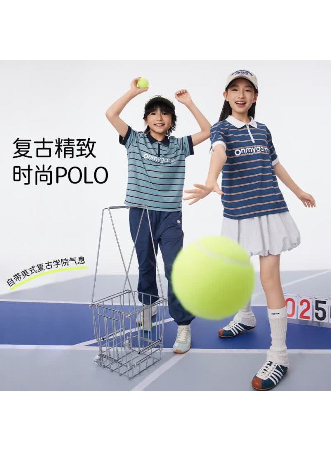Onmygame Children's Polo Shirt, Summer New Style Preppy Style, Lake Blue, Size 150