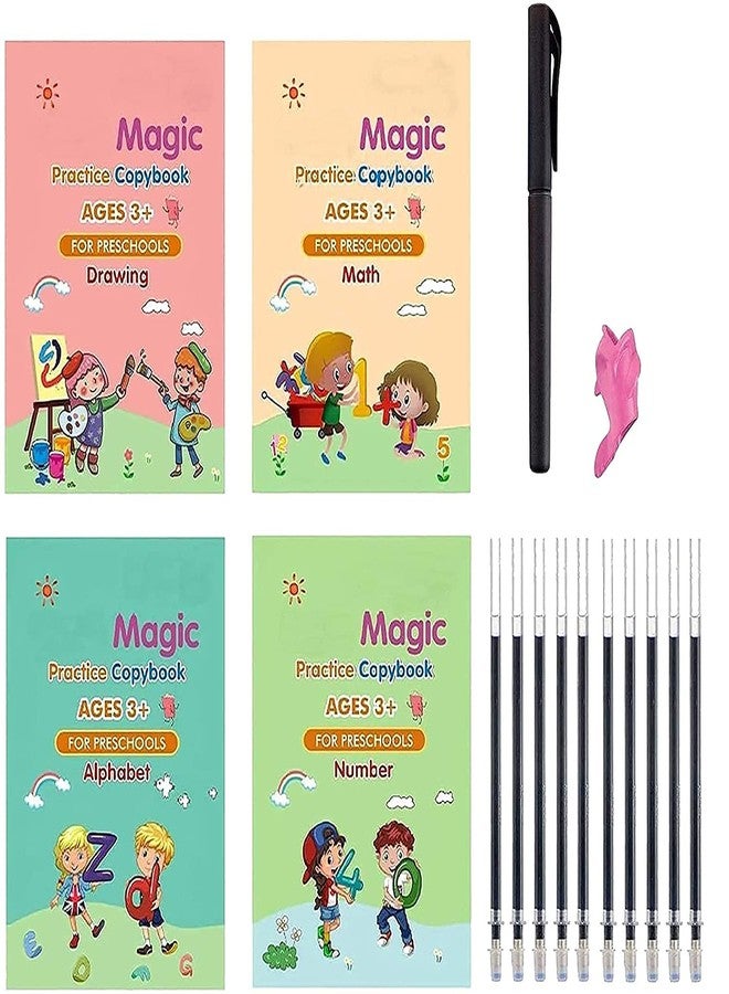 QERINKLE Sank Magic Practice Copybook, Number Tracing Book for Preschoolers with Pen, Magic Calligraphy Copybook Set Practical Reusable Writing Tool Simple Hand Lettering - Image 1