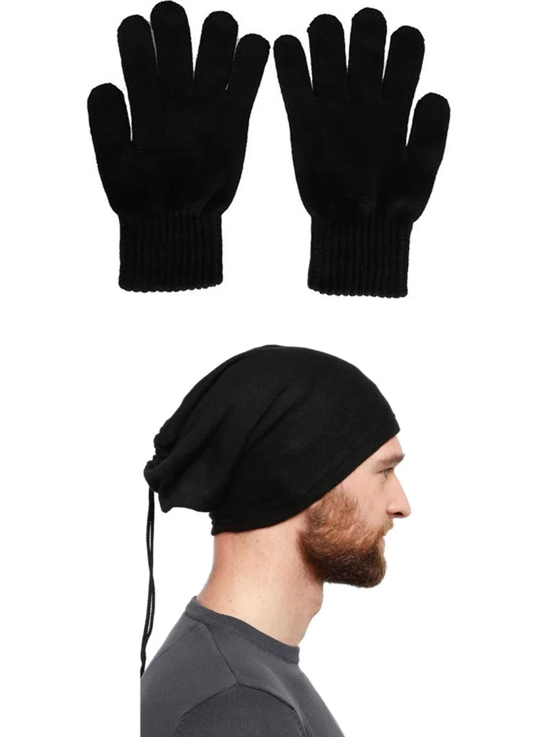 Belifanti Collection Unisex Wool Gloves Fleece Beanie Neck Collar Black Set