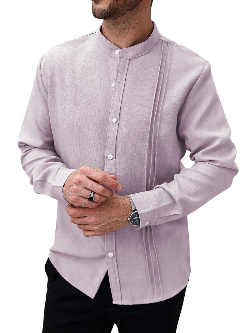 TAGDO® Men's Casual Shirt for Men | Linen Shirt | Full Sleeve| Summer - Regular Fit (Linen-2047-Pink-L) - Image 4