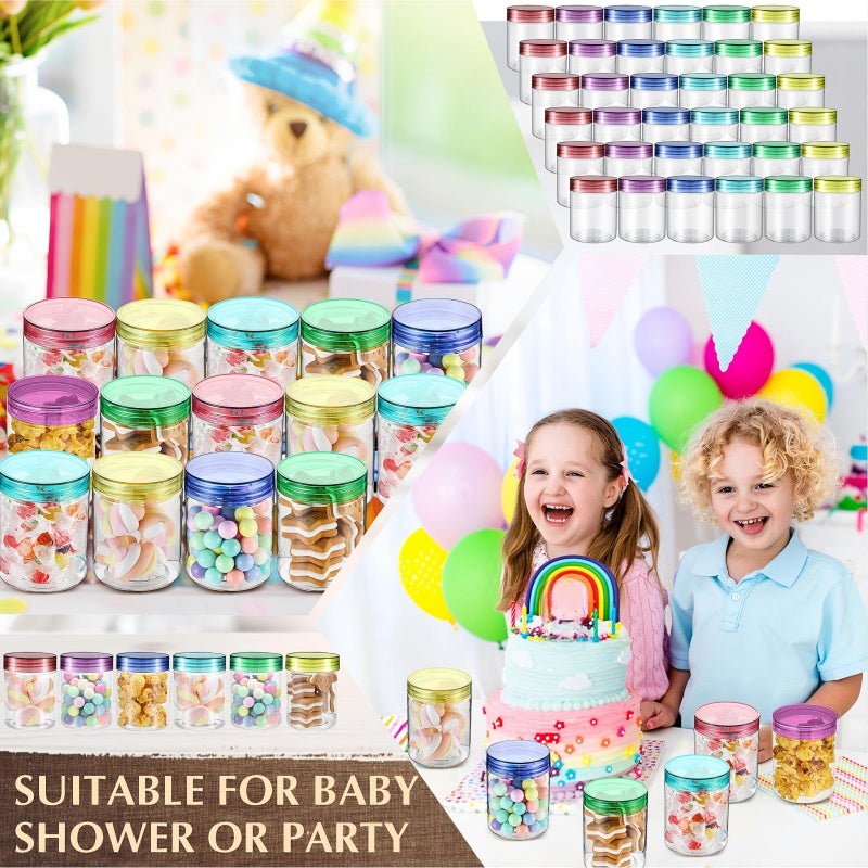 Sliner 60 Pcs 8 oz Plastic Jars with Lids Clear Round Leakproof Storage Containers Empty Refillable Plastic Mason Jars for Travel Storage Face Creams Kitchen Household Food Spice (Colorful) - Image 4