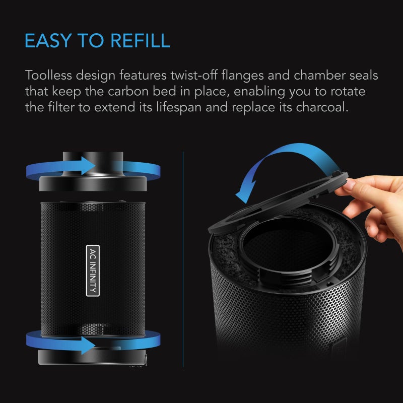 AC Infinity Refillable Carbon Filter Kit 6â€ with Additional Refill, Odor Removal Air Scrubber For 6" Inline Fan and Ducting, Reusable Charcoal Filter for Grow Tent Grow Room Hydroponics - Image 5