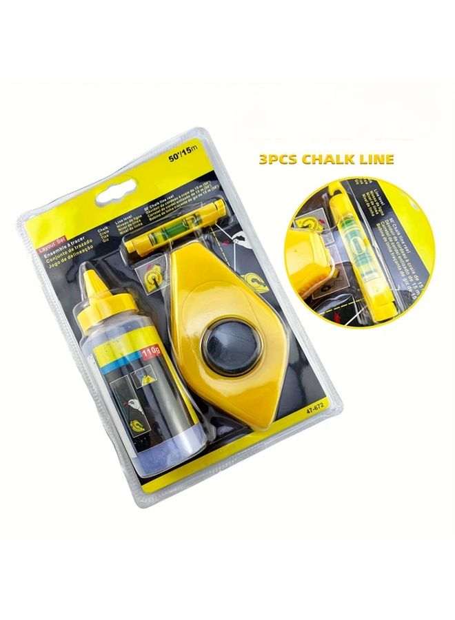 3 Piece Heavy Duty Plastic Building Marking Set with Chalk Line Tool Level and Measuring Tape - Image 1