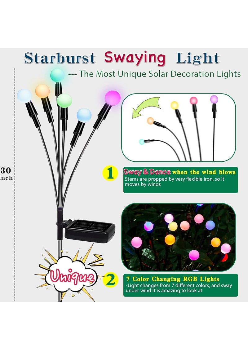 مجموعة من 2 مصباح حديقة يعمل بالطاقة الشمسية للاستخدام الخارجي، 6 مصابيح LED متأرجحة تعمل بالطاقة الشمسية، تتأرجح مع الرياح، مصابيح خارجية مقاومة للماء تعمل بالطاقة الشمسية لتزيين الفناء والمسار (ملون) - Image 1