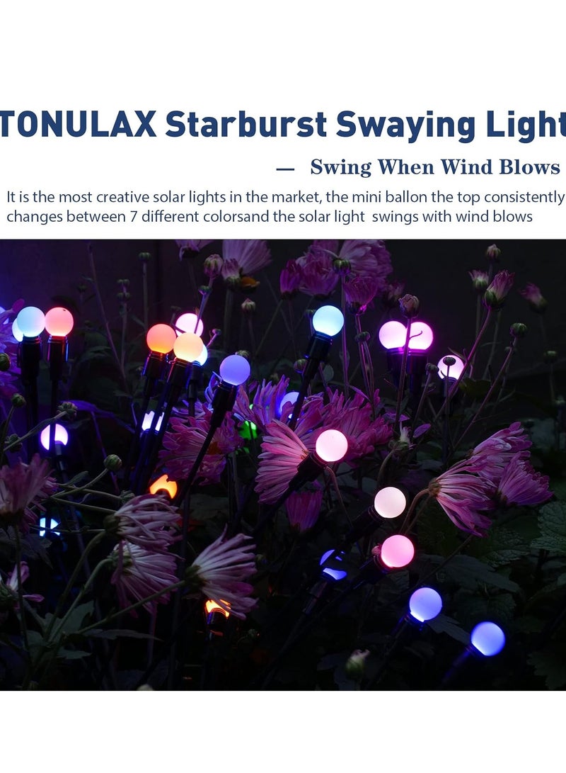 مجموعة من 2 مصباح حديقة يعمل بالطاقة الشمسية للاستخدام الخارجي، 6 مصابيح LED متأرجحة تعمل بالطاقة الشمسية، تتأرجح مع الرياح، مصابيح خارجية مقاومة للماء تعمل بالطاقة الشمسية لتزيين الفناء والمسار (ملون) - Image 5