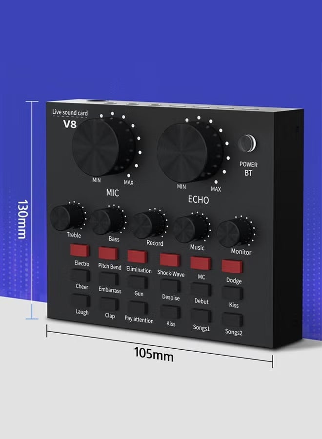 Hanayo External Sound Card USB Live External Sound Mixer Board Voice Changer Sound Card with Multiple Sound Effects for Live Recording Home KTV Voice Chat(Black) - Image 2