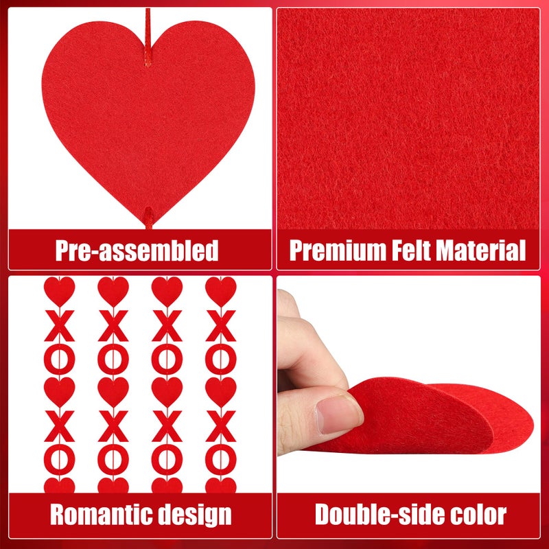 peony man 4 Pack Valentines Day Garland Felt 39.2ft XOXO Heart Hanging Garland Pre-Strung Red Hearts Streamer Banner for Valentine Wedding Anniversary Party Home Decoration - Image 3