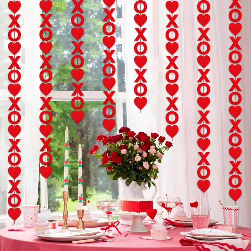 peony man 4 Pack Valentines Day Garland Felt 39.2ft XOXO Heart Hanging Garland Pre-Strung Red Hearts Streamer Banner for Valentine Wedding Anniversary Party Home Decoration - Image 4