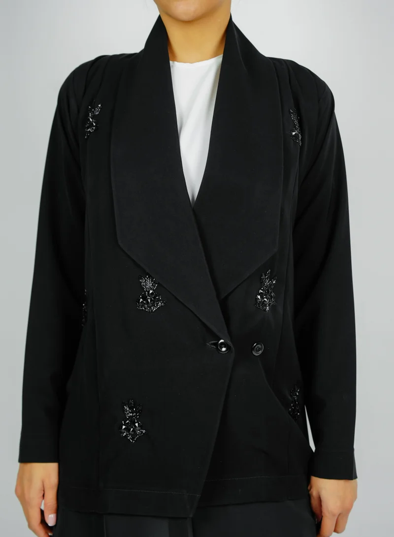 Rosette Abaya  Stylish Elegant Blazer  Abaya,with Mix Fabric design And Embroidery style for Women | Best Price UAE
