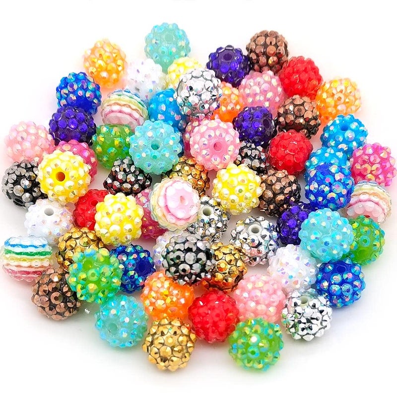 20mm 16mm 14mm 12mm 10mm Colorful Rhinestone Beads Round Spacer Beads for Jewelry Bracelet Necklace Pen Bag Chain Making Crafts Supplies 14mm Mix Colors