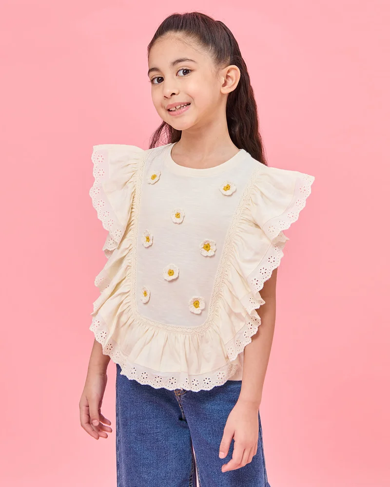 ردتاغ Girls Yellow Printed T-Shirt