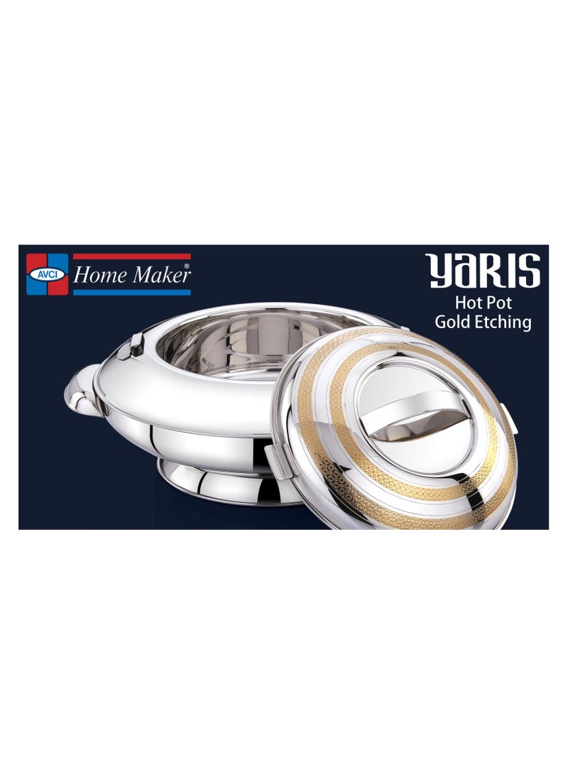 Homemaker Yaris Hotpot 3500ml Capacity - Unique Locking Lid - High Quality Stainless Steel - Gold Etching & Silver  - Image 3