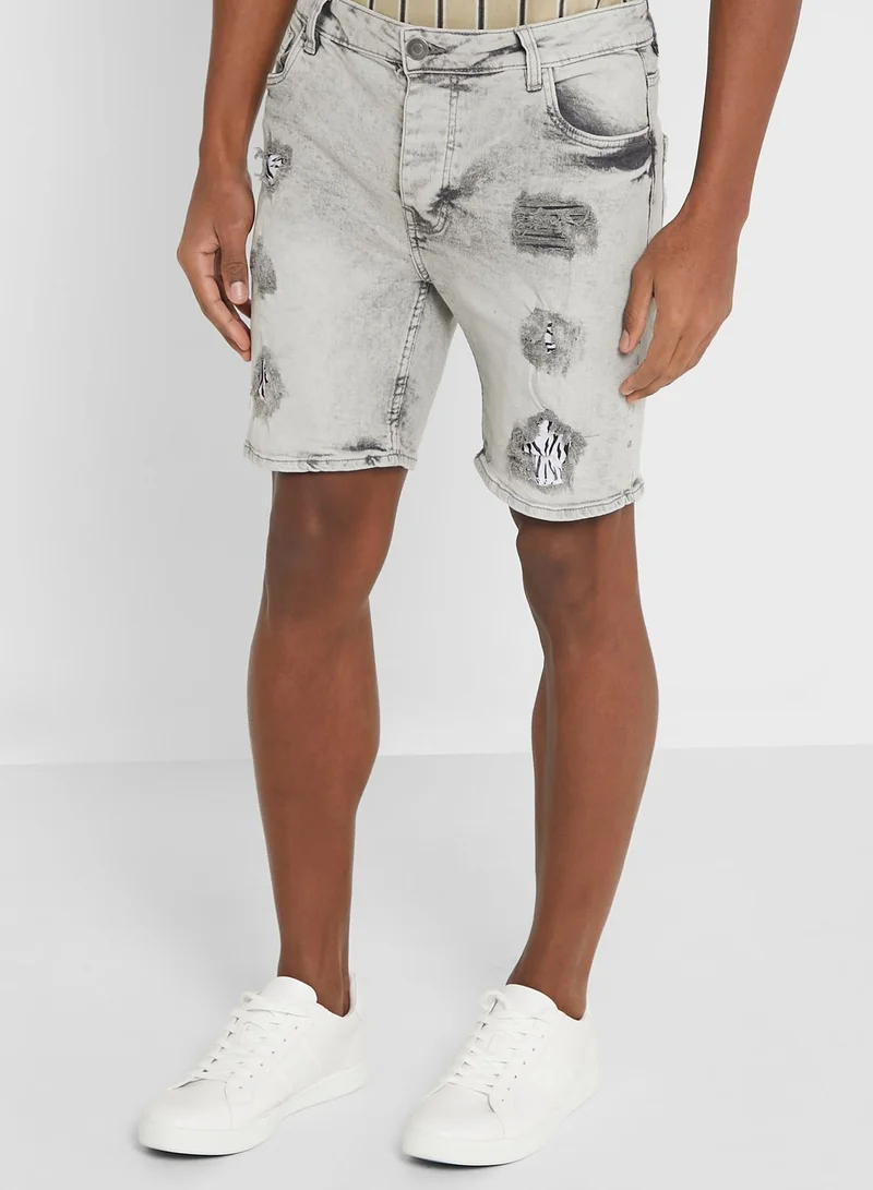 BRAVE SOUL Zebra Print Ripped Denim Shorts