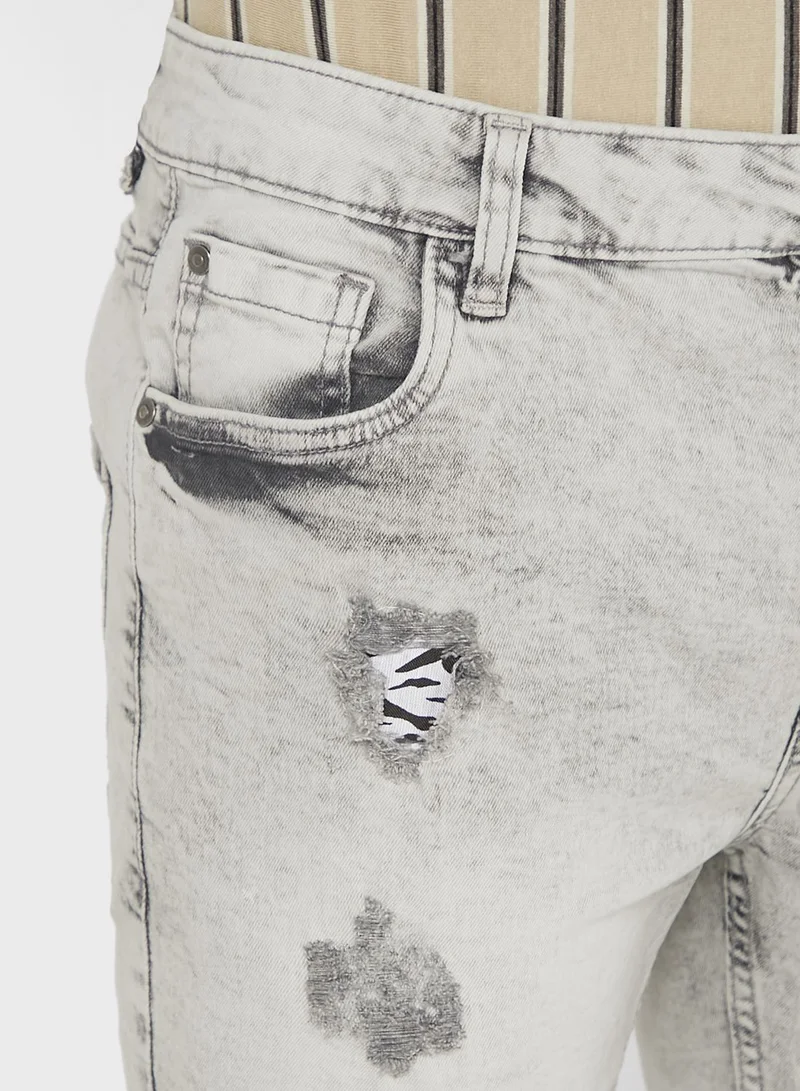 BRAVE SOUL Zebra Print Ripped Denim Shorts