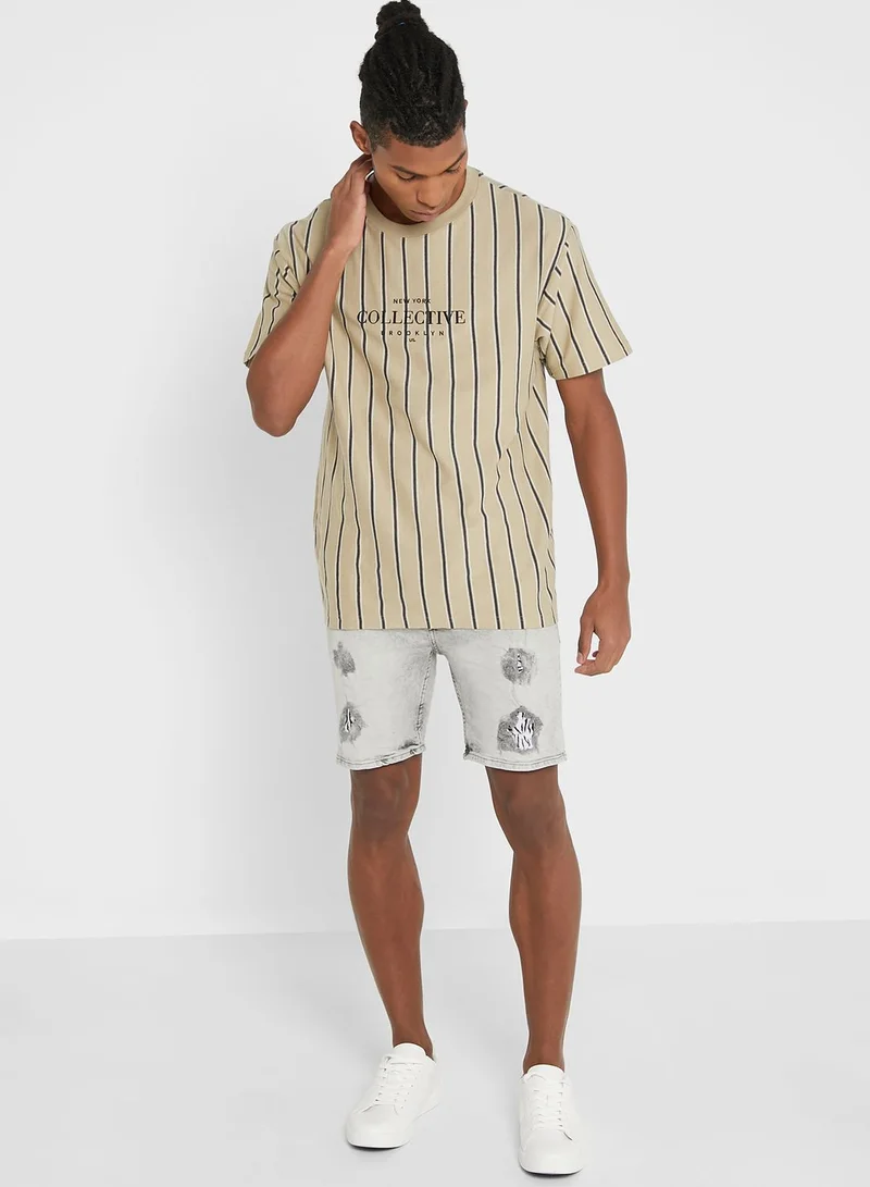 BRAVE SOUL Zebra Print Ripped Denim Shorts