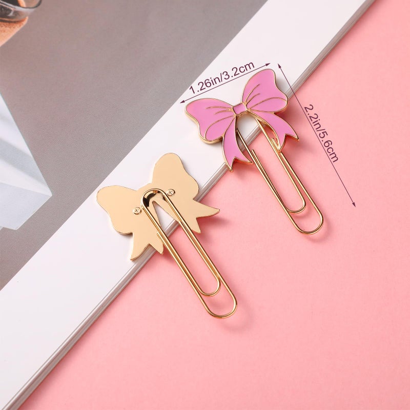 Skyygemm 6 Pcs Pink Bow Paper Clips Cute Large Paperclips Coquette Metal Paper Clip Preppy Bookmarks Planner Clips for Office Home Supplies Gifts Wedding Decoration - Image 2