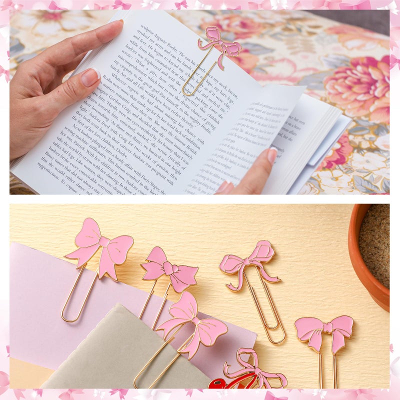 Skyygemm 6 Pcs Pink Bow Paper Clips Cute Large Paperclips Coquette Metal Paper Clip Preppy Bookmarks Planner Clips for Office Home Supplies Gifts Wedding Decoration - Image 3
