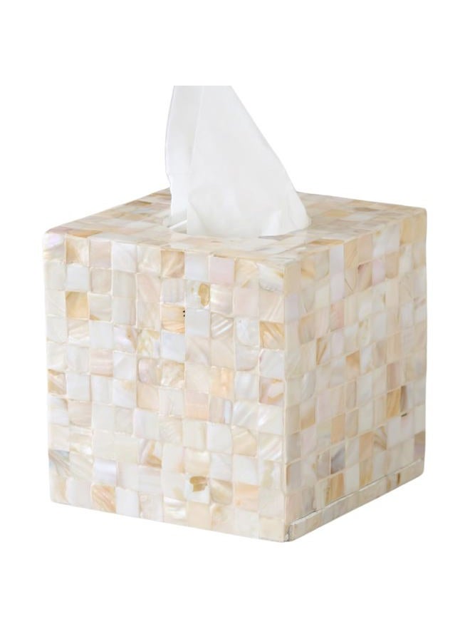 MOWABI Mother of Pearl Tissue Box Cover 5.9” – Handcrafted Square Tissue Holder with Sliding Bottom – Decorative Napkin Dispenser for Bathroom, Bedroom, Kitchen, Office - Image 1