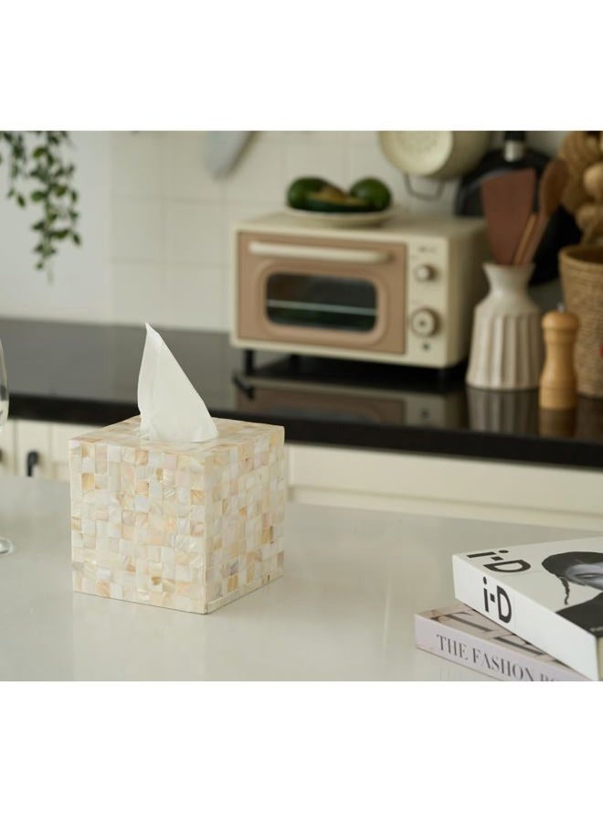 MOWABI Mother of Pearl Tissue Box Cover 5.9” – Handcrafted Square Tissue Holder with Sliding Bottom – Decorative Napkin Dispenser for Bathroom, Bedroom, Kitchen, Office - Image 5