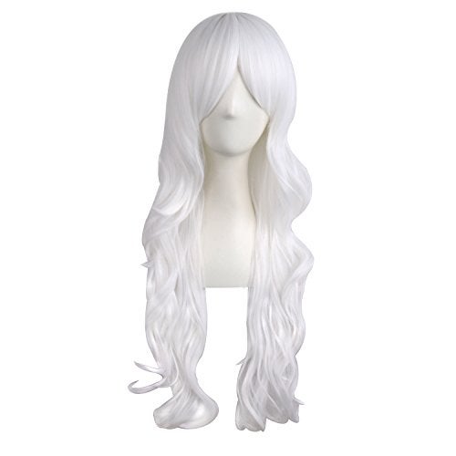 MapofBeauty 28"/70cm Charming Women's Long Curly Full Hair Wig (White) - Image 1