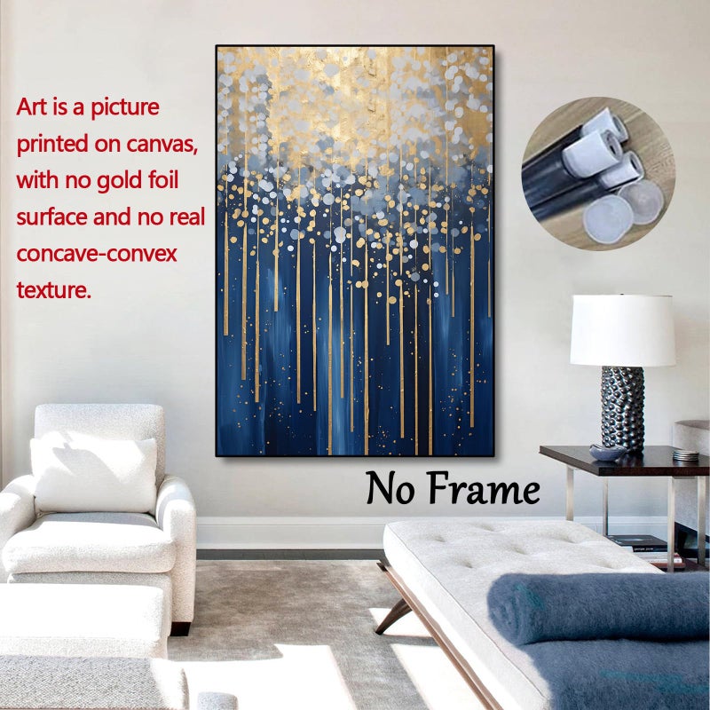 Wallvelart Blue Gold Abstract Wall Art Navy Canvas Art Modern Line Painting Navy Abstract Art Print Gold Foil Artwork Modern Golden Pictures Blue Golden Gray Canvas for Living Room 16x24inch No Frame - Image 2