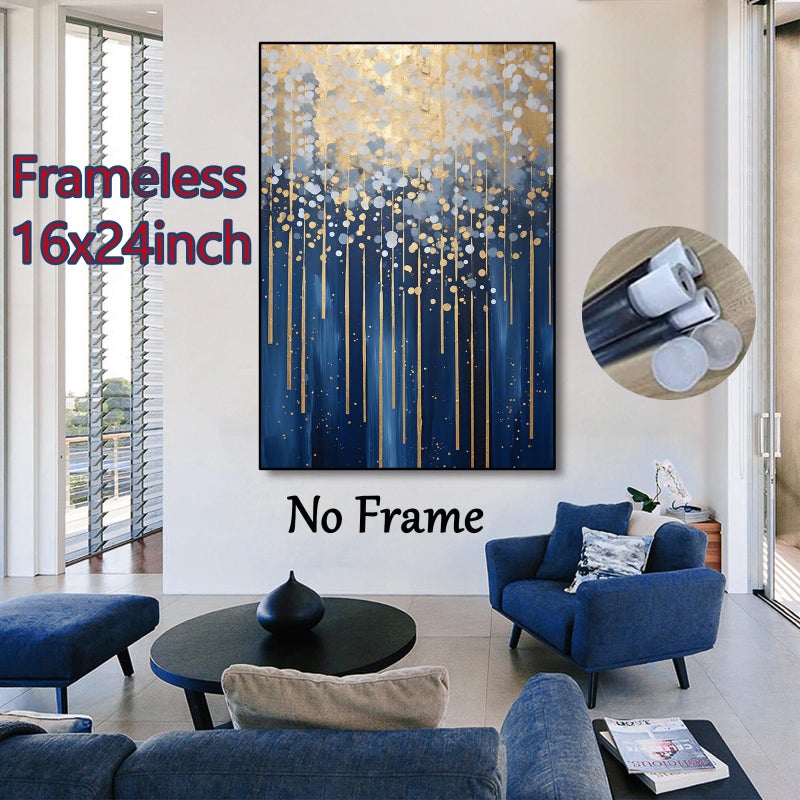Wallvelart Blue Gold Abstract Wall Art Navy Canvas Art Modern Line Painting Navy Abstract Art Print Gold Foil Artwork Modern Golden Pictures Blue Golden Gray Canvas for Living Room 16x24inch No Frame - Image 4