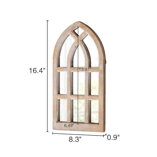 Sintosin Small Rustic Arched Window Mirrors for Wall Decor 8 X 16 Inch, Hanging Farmhouse Cathedral Window Pane Mirror, Distressed Wooden Frame Decorative Mirror for Living Room Hallway Entryway - Image 3