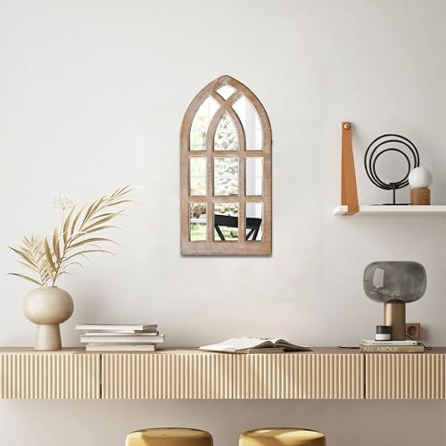 Sintosin Small Rustic Arched Window Mirrors for Wall Decor 8 X 16 Inch, Hanging Farmhouse Cathedral Window Pane Mirror, Distressed Wooden Frame Decorative Mirror for Living Room Hallway Entryway - Image 5