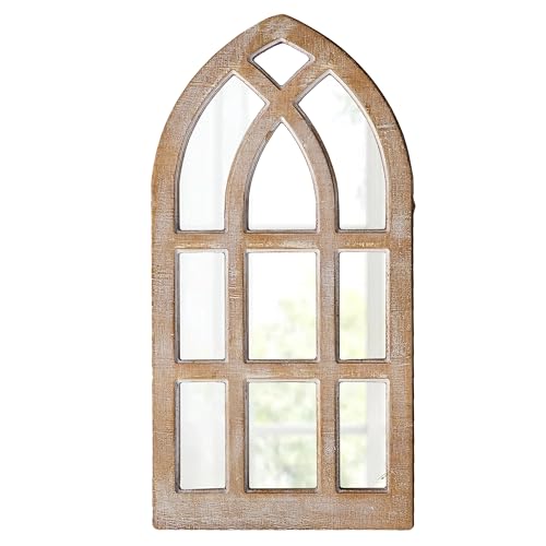 Sintosin Small Rustic Arched Window Mirrors for Wall Decor 8 X 16 Inch, Hanging Farmhouse Cathedral Window Pane Mirror, Distressed Wooden Frame Decorative Mirror for Living Room Hallway Entryway - Image 1