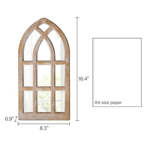 Sintosin Small Rustic Arched Window Mirrors for Wall Decor 8 X 16 Inch, Hanging Farmhouse Cathedral Window Pane Mirror, Distressed Wooden Frame Decorative Mirror for Living Room Hallway Entryway - Image 2